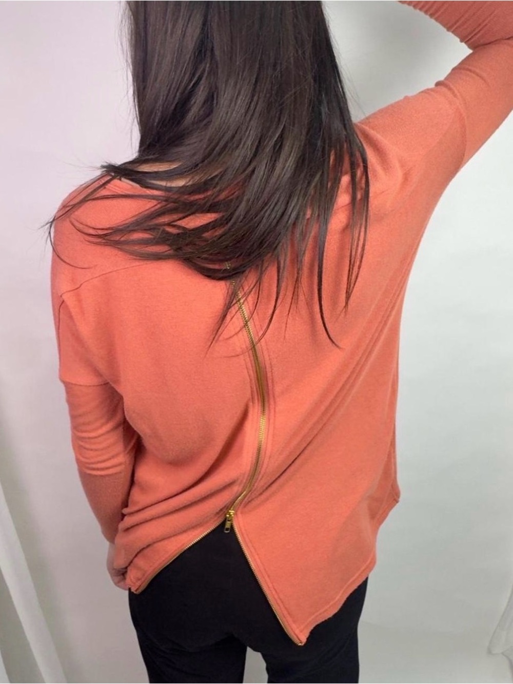 Lulu's Salmon Pink Orange Cozy Tunic Top | Zipper Long Sleeve Shirt size small